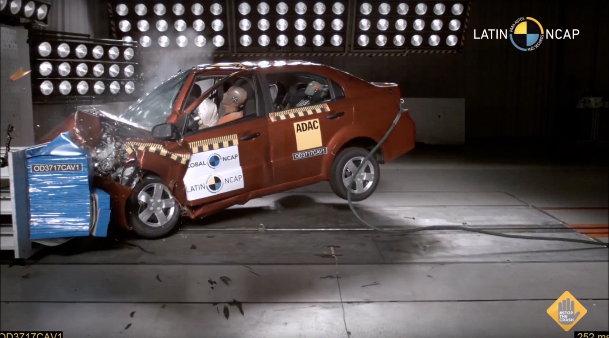 Teste de impacto Chevrolet Aveo dezembro 2017 Latin NCAP