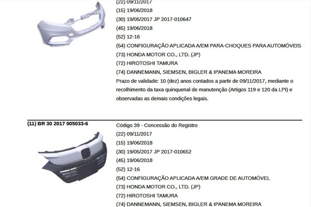 Honda registra peças do novo HR-V