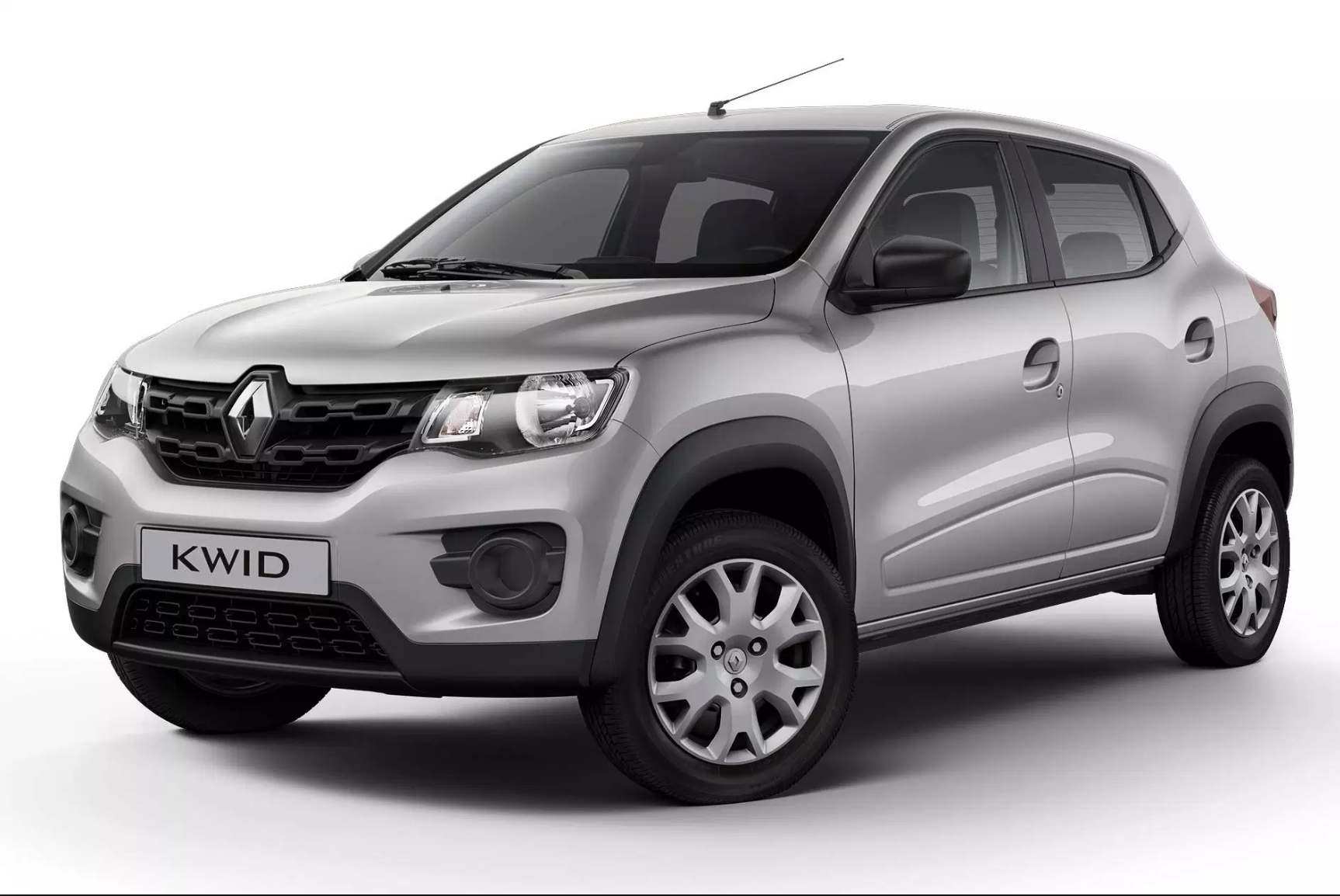 Renault Kwid prata na diagonal com fundo branco