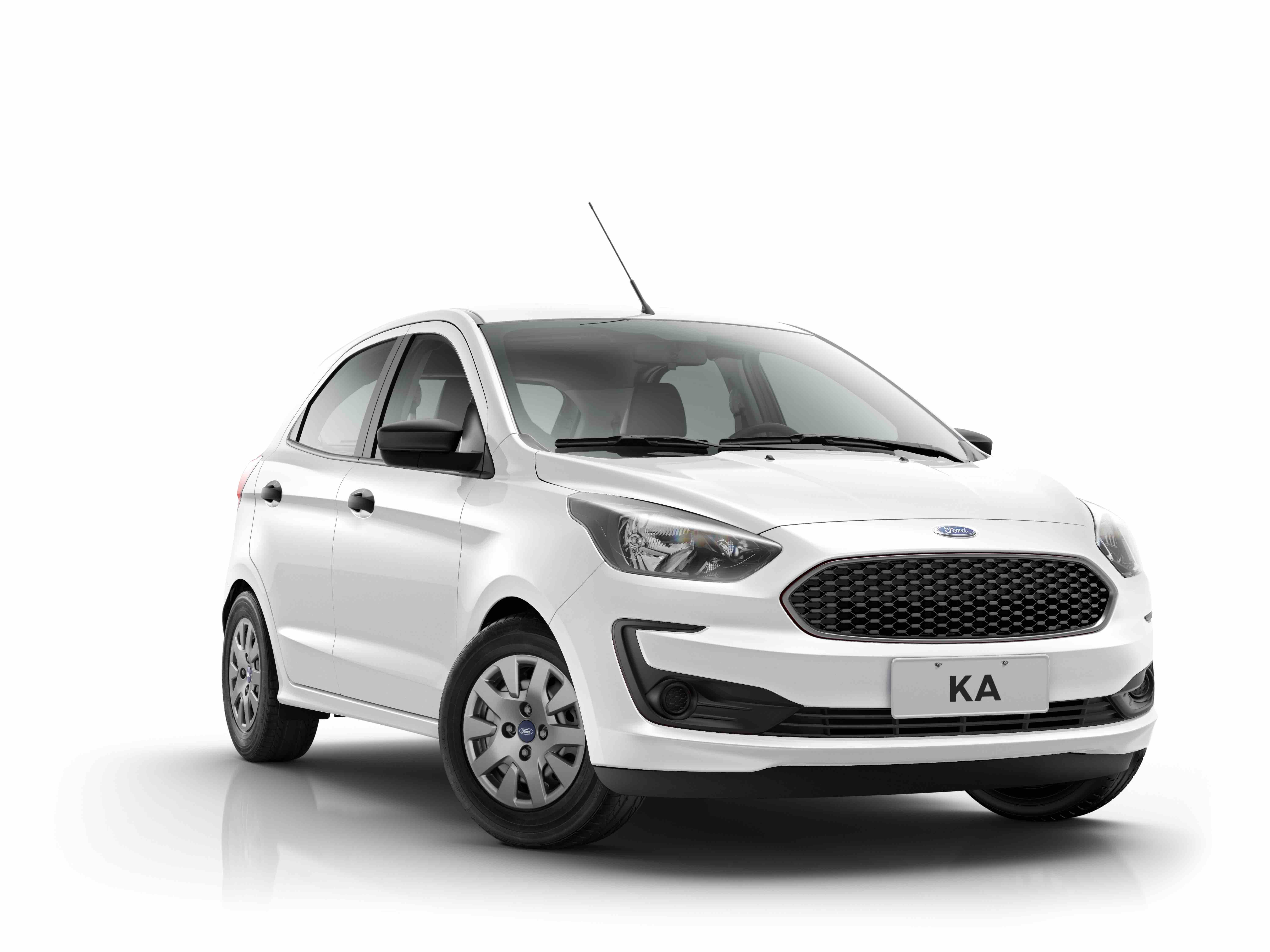 Na linha 2019, a versão mais básica do Ka hatch continua sendo a S, que traz retrovisores e maçanetas sem pintura