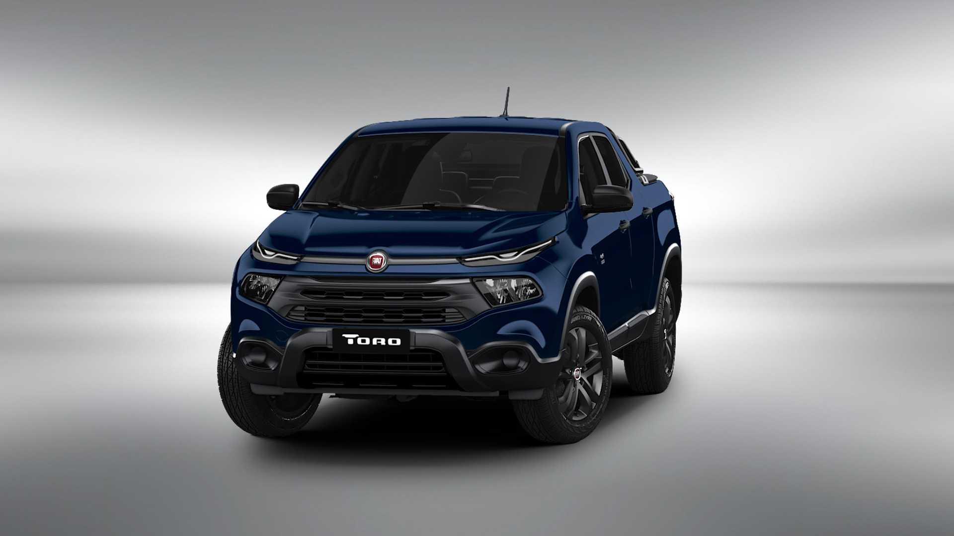 Fiat Toro 2020 na cor azul de frente em uma foto de estúdio