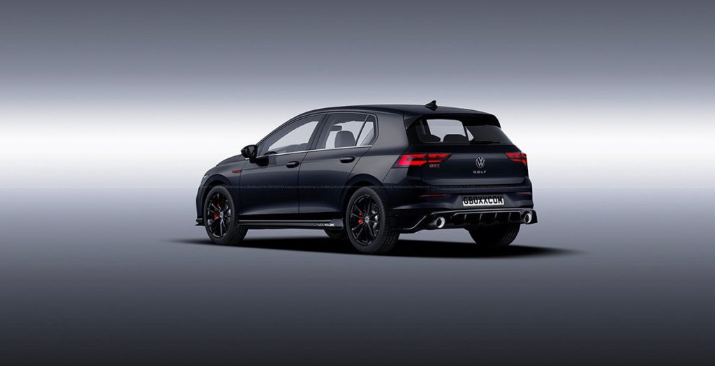 Projeção do Golf GTi Mk8 de traseira em fundo neutro