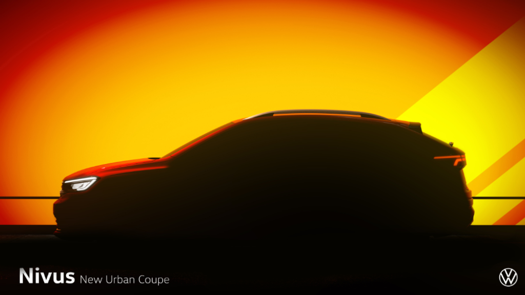 Novo SUV compacto da Volkswagen no contra-luz revela a silhueta com caimento de cupê na terceira coluna