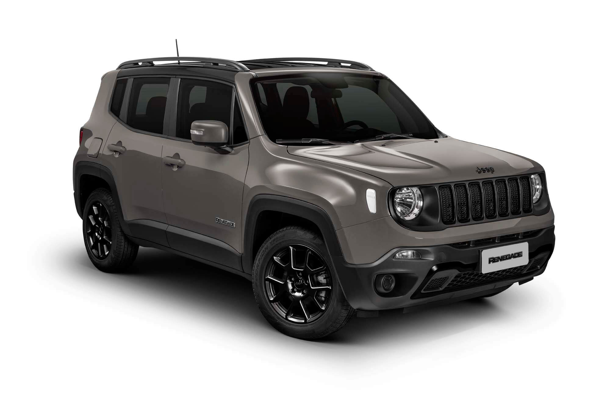 Jeep Renegade Sport na versão Night Eagle com pintura cinza e rodas escurecidas
