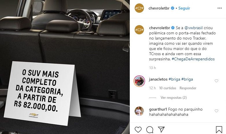 Instagram da Chevrolet Brasil respondeu a provocação