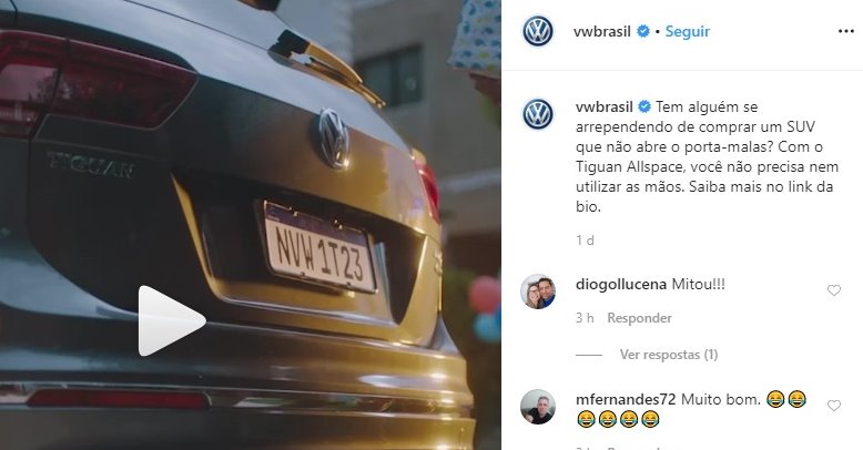 Imagem mostra post da VW no Instagram provocando GM