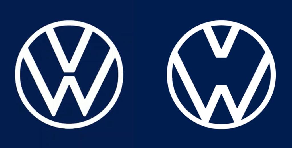 Volkswagen faz brincadeira com sua marca em tempo de coronavírus: deo lado esquerdo o símbolo ormal, do outro, o meio entre o vê e o W como se estivesse com uma máscara