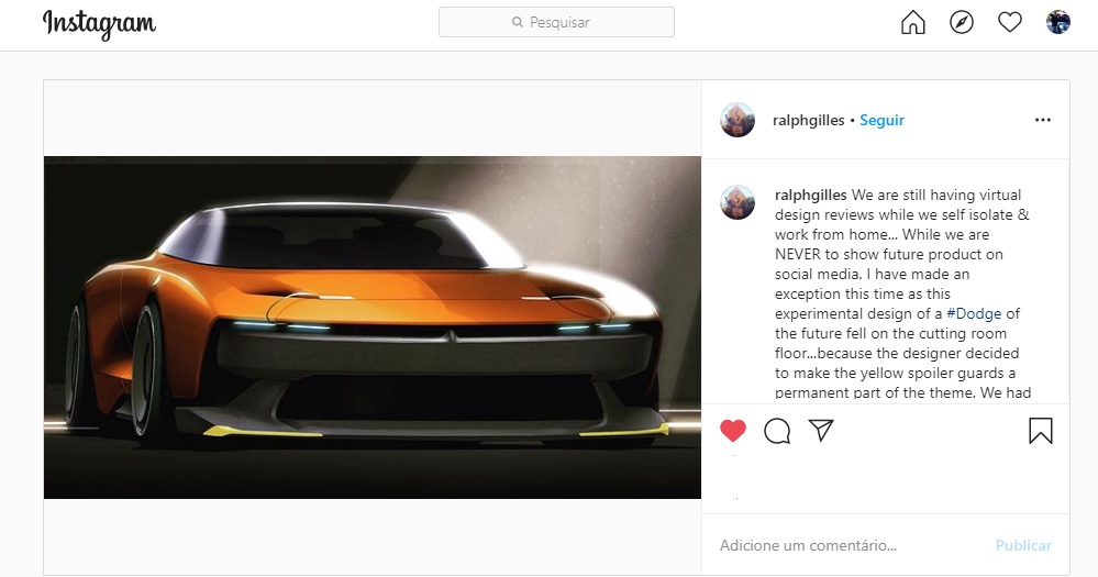 Postagem do designer-chefe da FCA no Instagram
