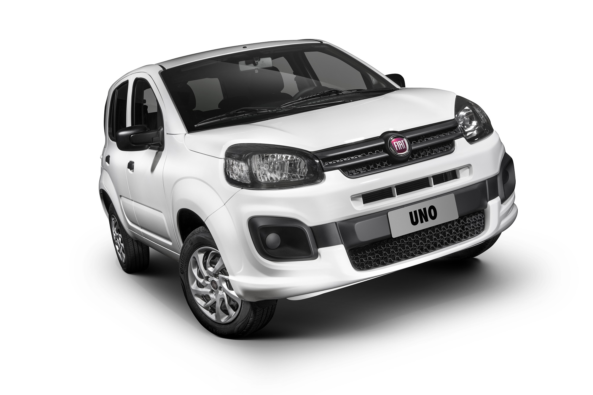 Fiat Uno branco de frente, meio torto, em foto de estúdio com fundo branco carros mais vendidos