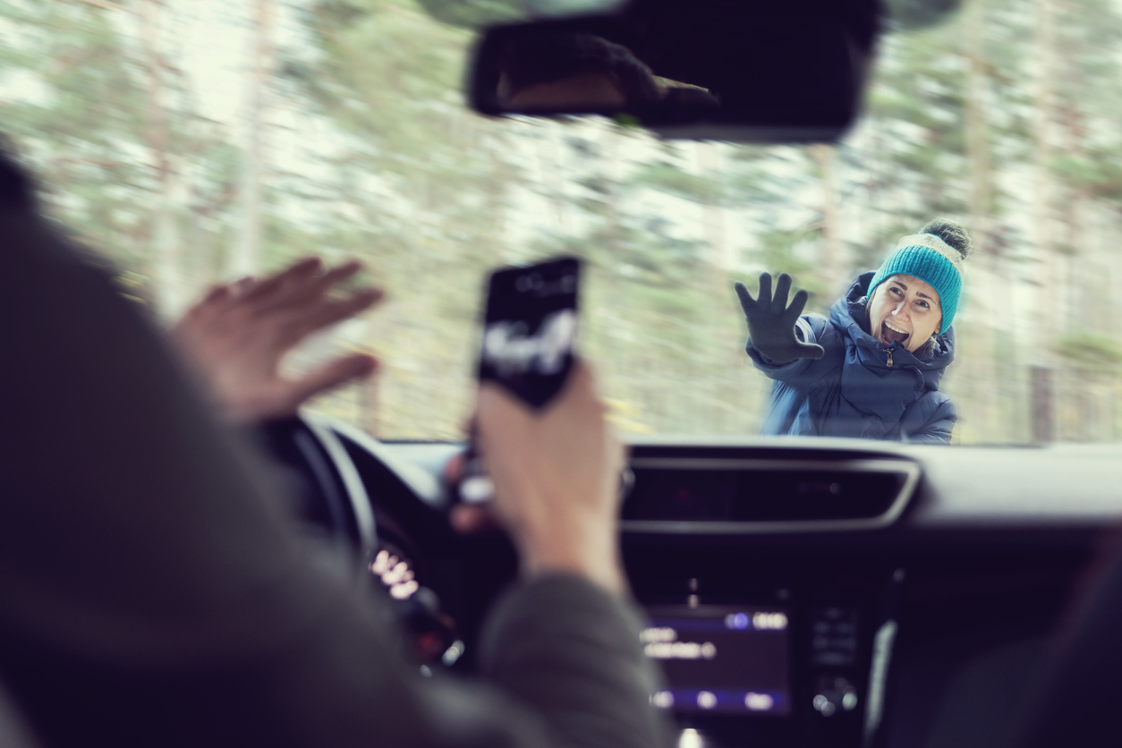 Pedestrian Accident Man Using A Phone While Driving A Car