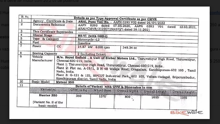 Documento Hunter 350