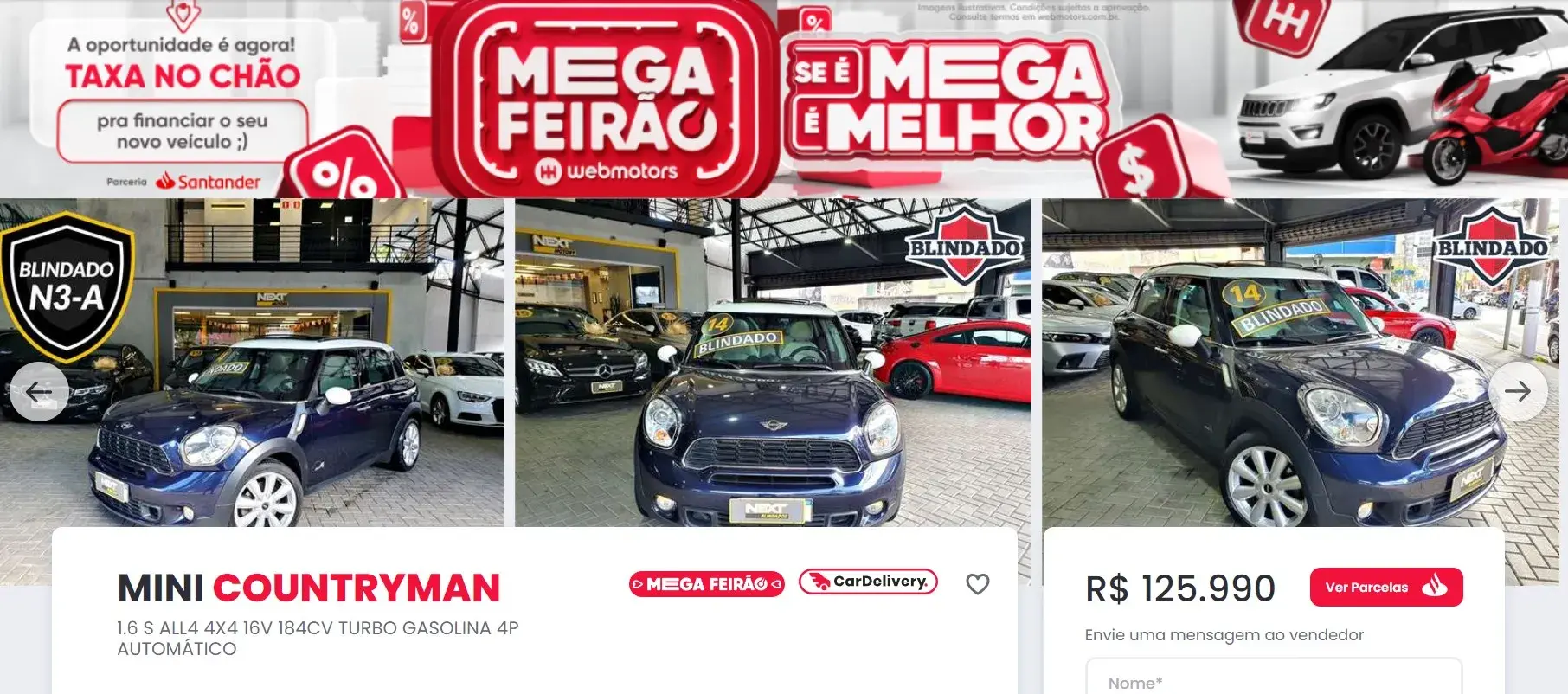 Webmotors e Santander promovem feirão de carros com condições