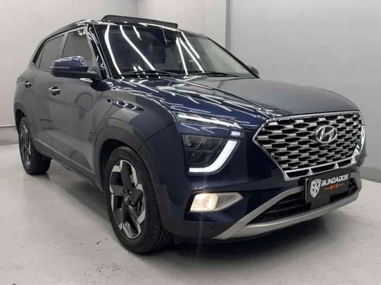 Hyundai Creta novo modelo na cor azul escuro, com design moderno e confortável, disponível para venda até 180 mil reais.