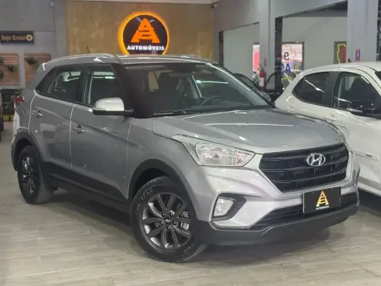 Hyundai Creta cinza, SUV compacto com design moderno e tecnologias avançadas, disponível para compra com preço até 150 mil.